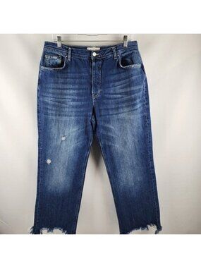 We The Free Jeans Womens 32 Button Fly Distressed Raw Hem Blue Denim (32x26)